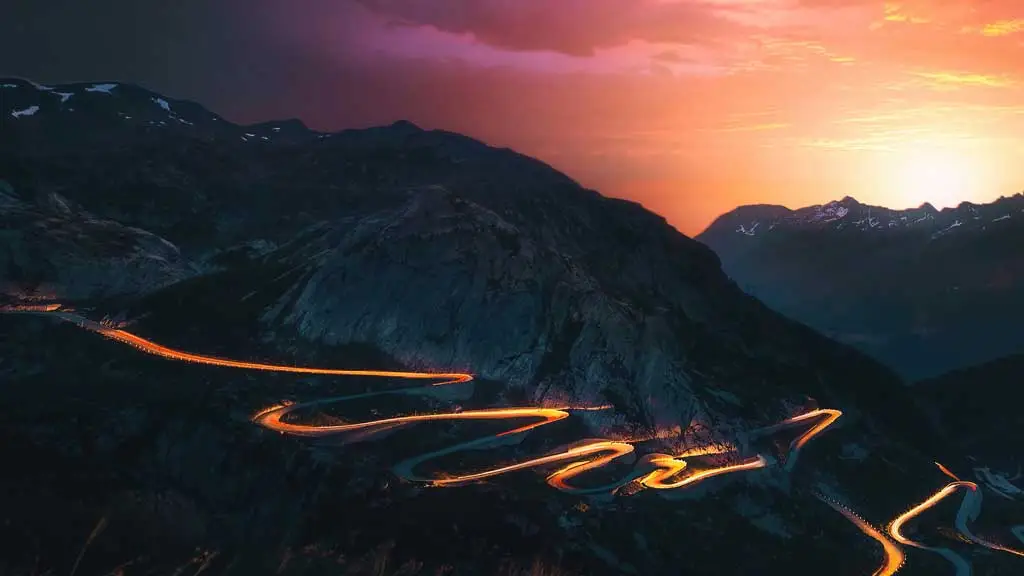 light trail on mountain road