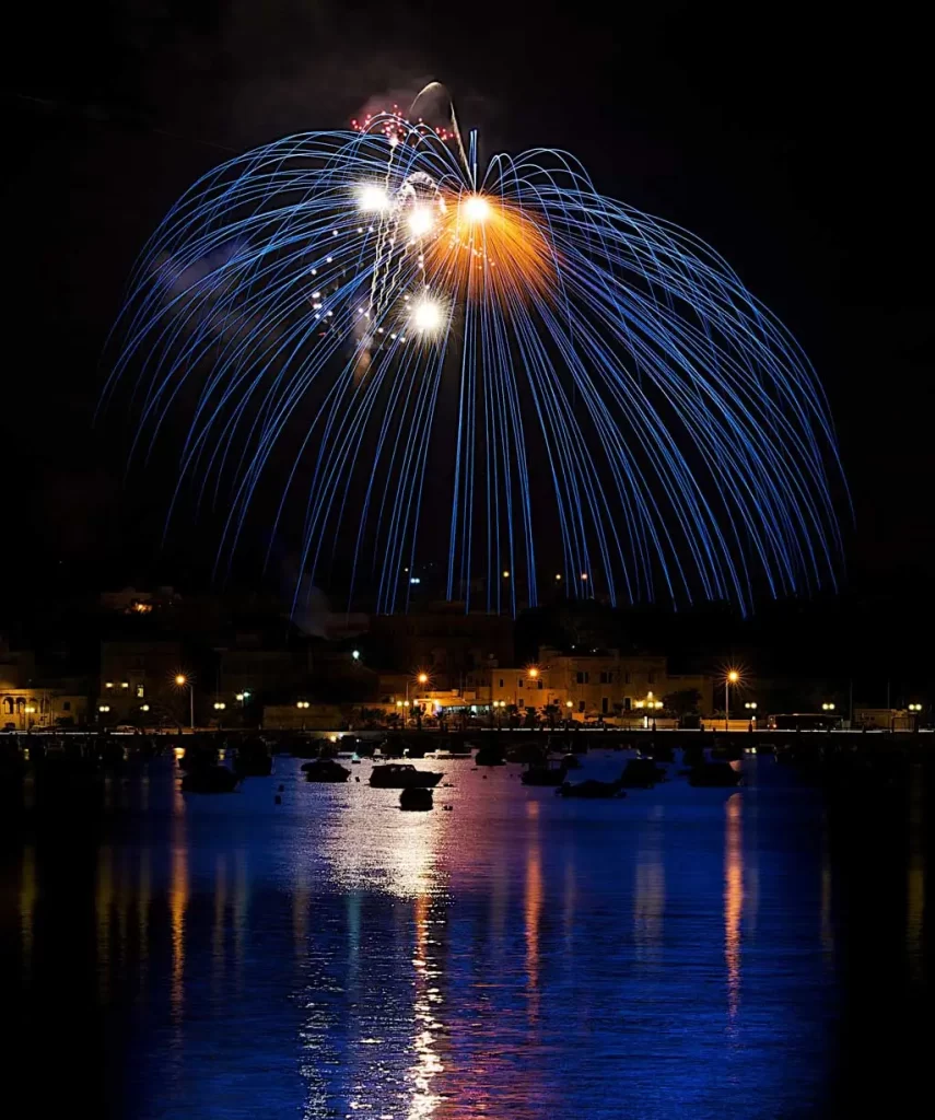 light trails in fireworks show