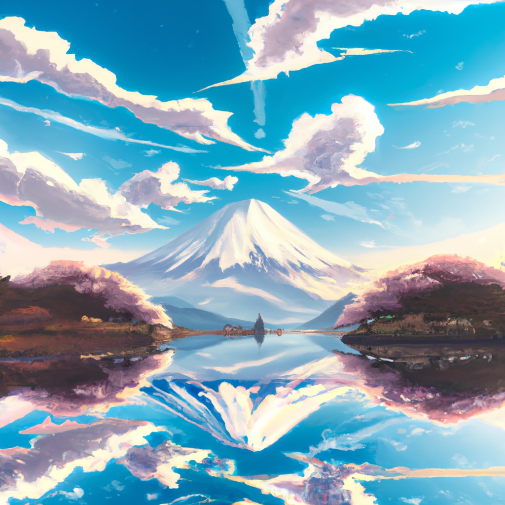 Anime,Artistic,Image,Of,Mountain,Fuji,,Sakura,Blooming,Season,,Beautiful