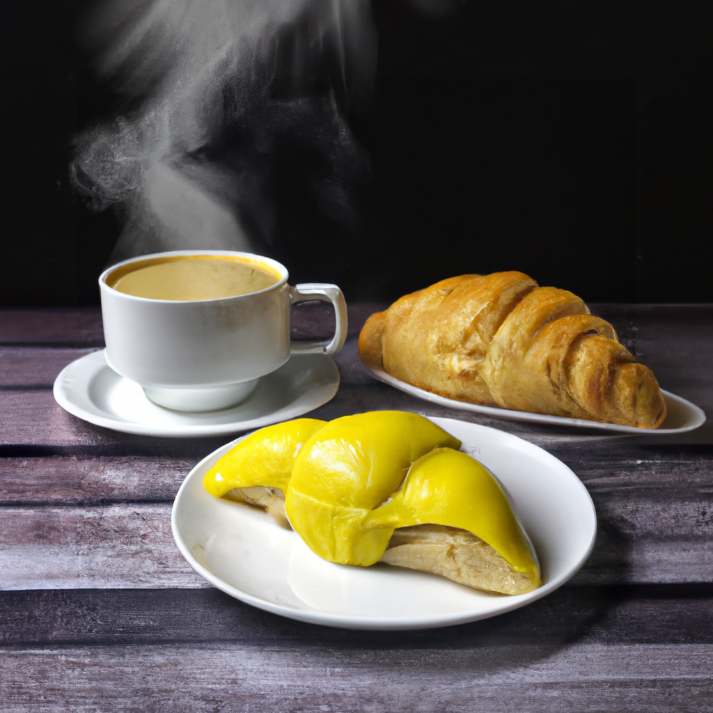 Plain,Croissant,Toping,With,Yellow,Durian,1,Piece,,Serve,With