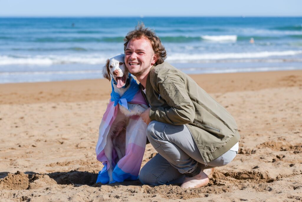 Friendly,Transgender,Man,After,Transitioning,Embracing,Cute,White,Clumber,Spaniel