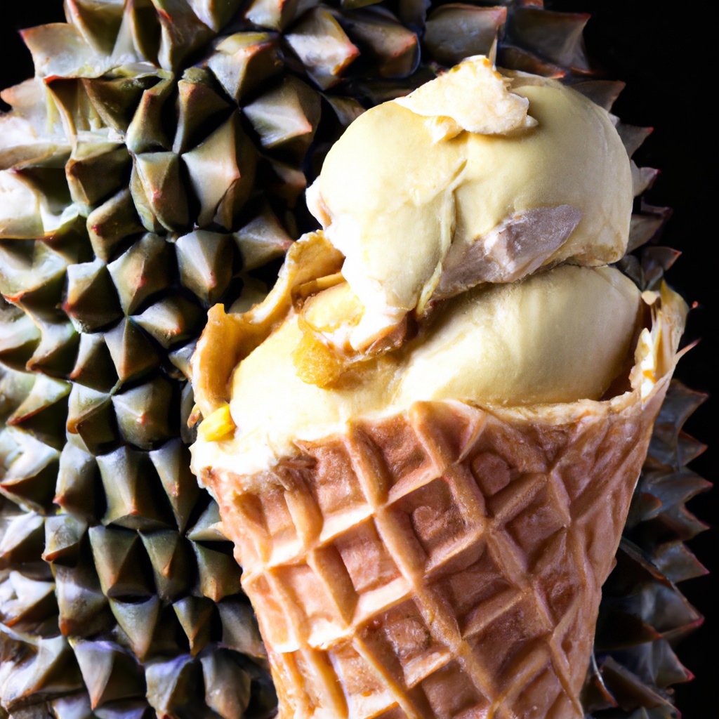 Close,Up,Photo,Of,Durian,Ice,Cream,In,Waffle,Cone