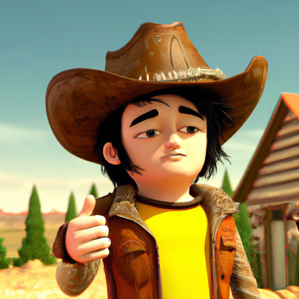 Animated,Character,3d,Image,Of,Young,Handsome,Cowboy,Wear,Yellow