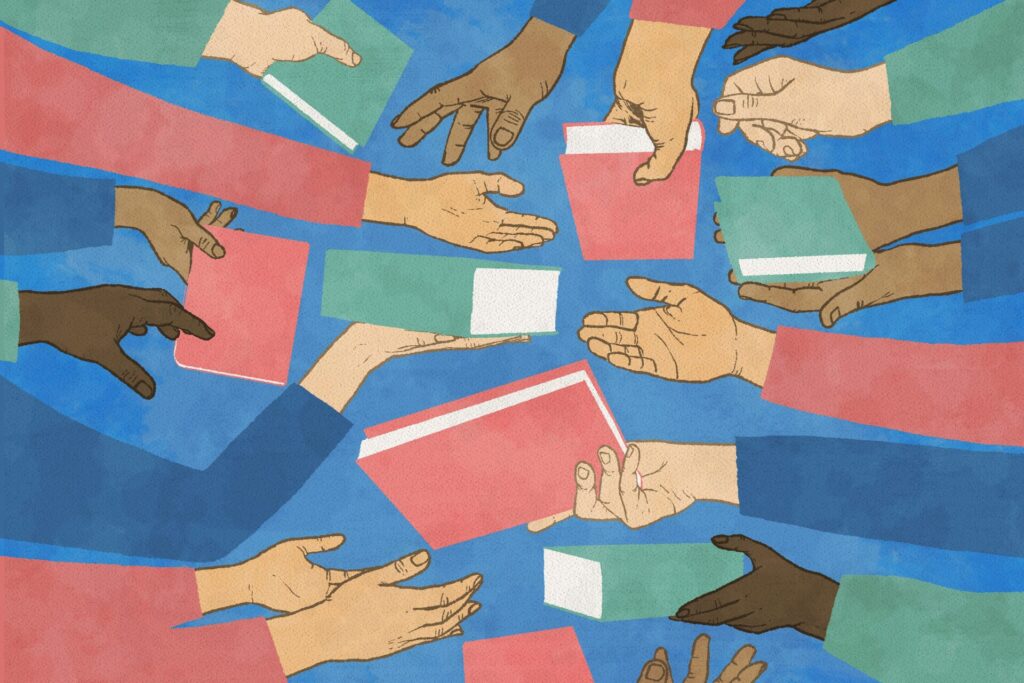 Variety,Of,Hands,Exchanging,Books