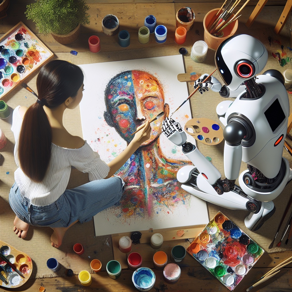 Robot,And,Human,Paint,Art,Together.,Top,View